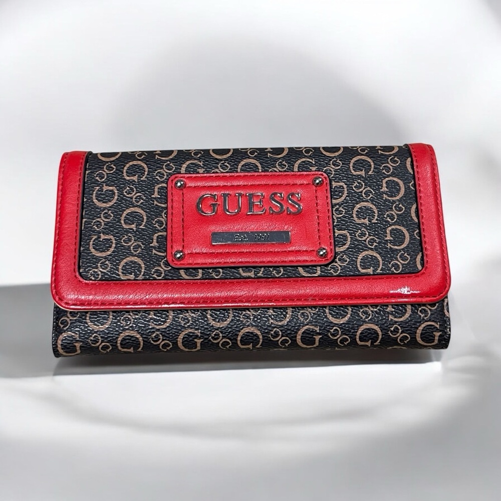 GUESS Wallet With Logo Print And Red Accent